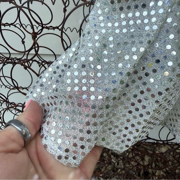 Vintage 90s Maurices Silver Sparkle Mini Dress Gown Party Glam Disco 7/8 - Picture 2 of 14
